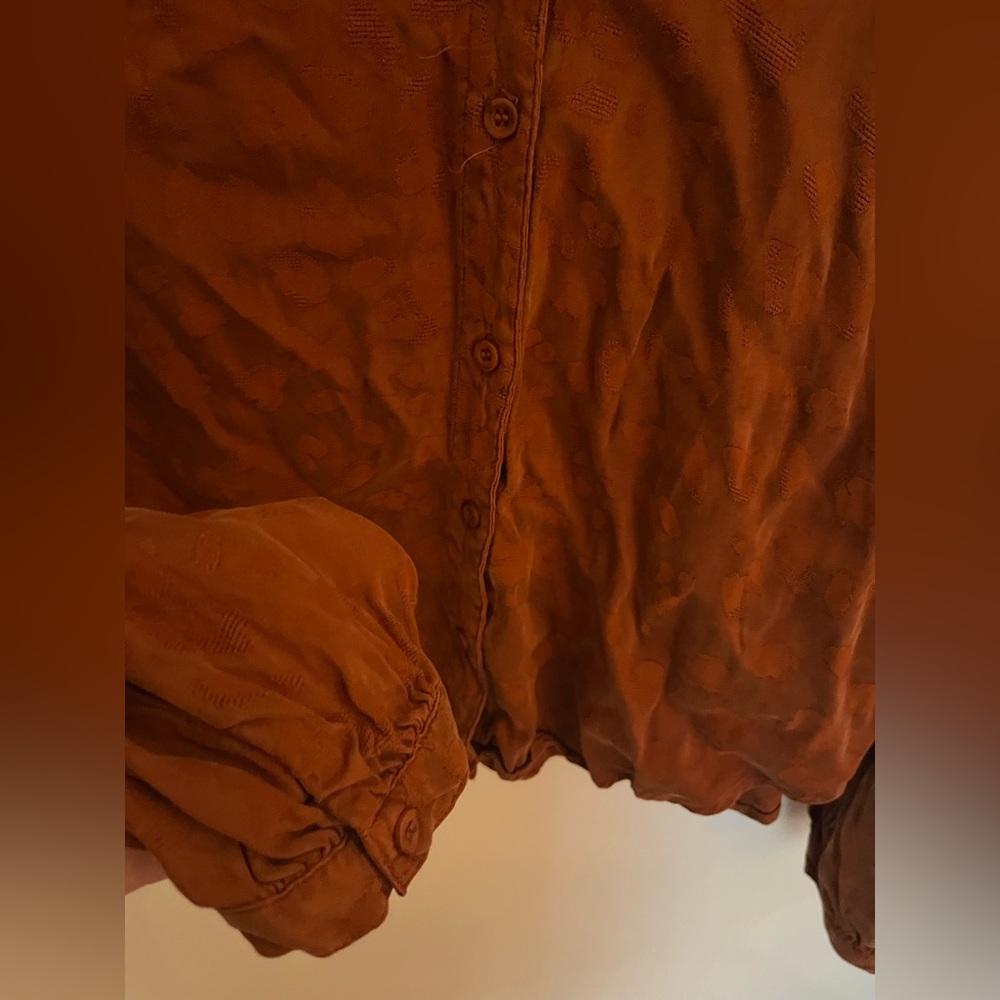Anthropologie Cloth & Stone Orange Long Sleeve Elastic Neck Buttondown Top - Picture 8 of 10